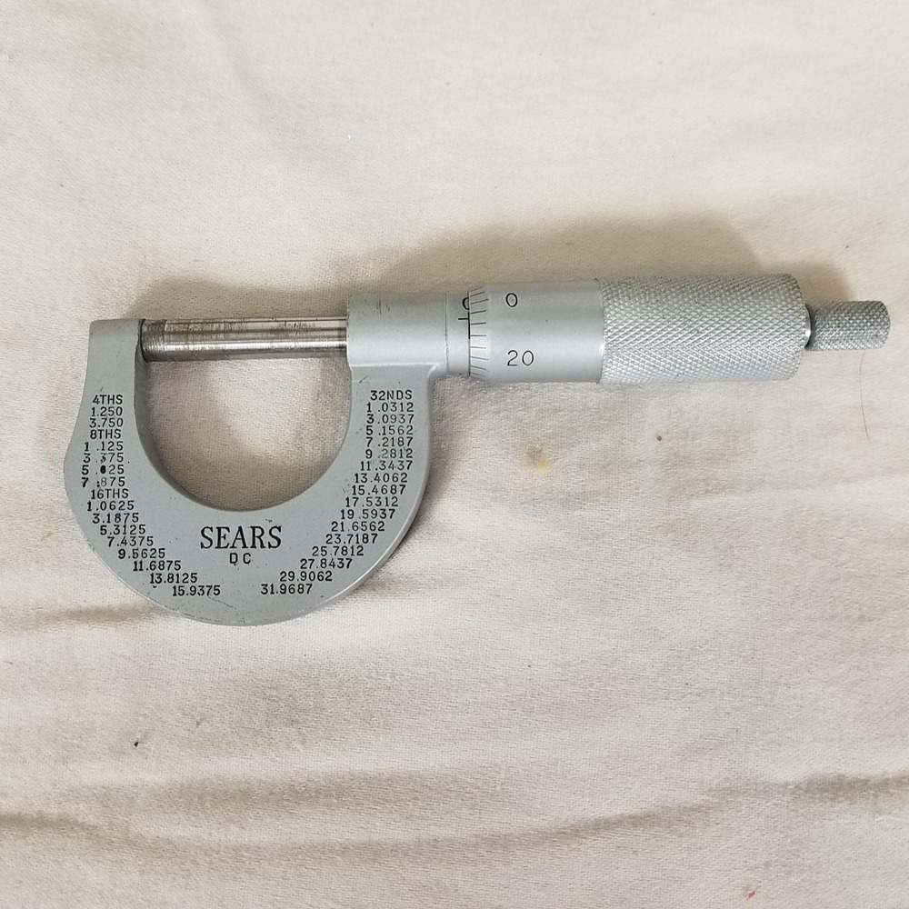 Sears Micrometer‎ 0-1" Silver Vntg 4079 Precision Tool USA secure grip  decimal